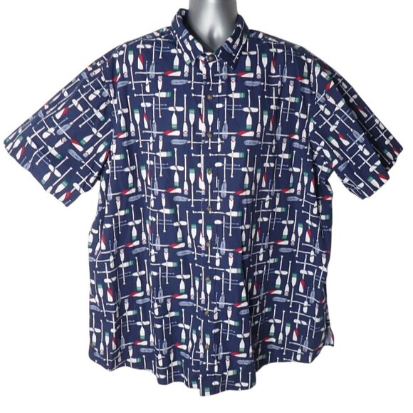 HARBOR BAY HB Sail Boat Oars Button SHIRT‎ 2XLT Blue Cotton Nautical Vacation - Picture 1 of 7
